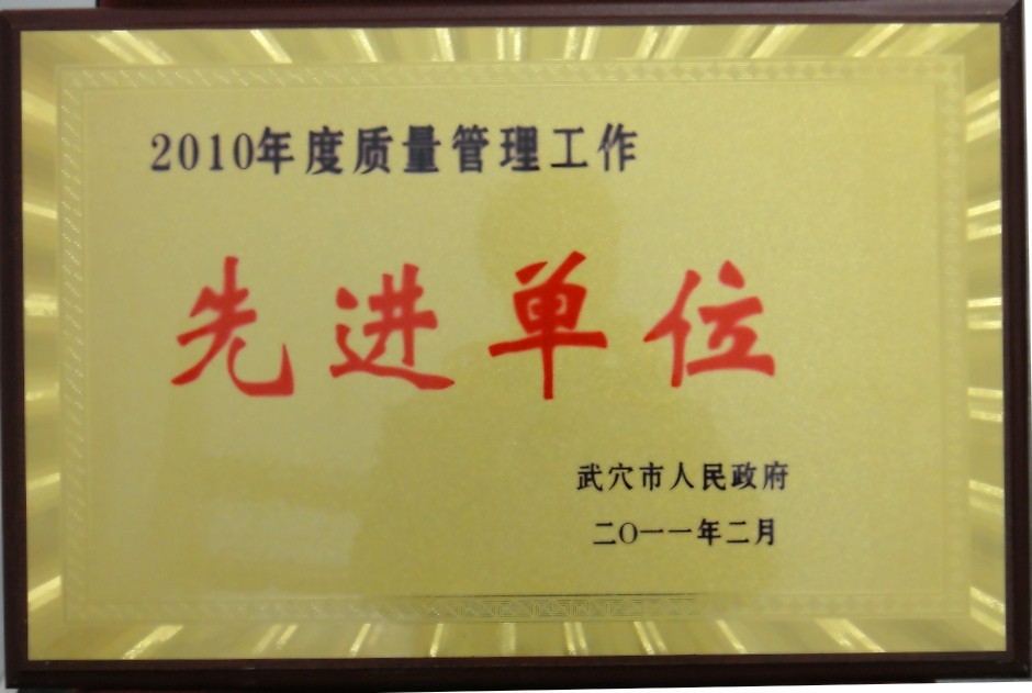 2010年度質量管理工作先進單位(黃岡亞東) 2010年度質量管理工作先進單位(黃岡亞東)