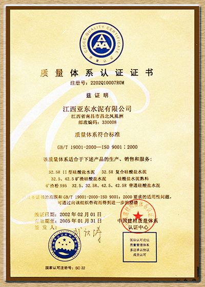 質(zhì)量體系認(rèn)證證書(江西亞?wèn)|) 質(zhì)量體系認(rèn)證證書(江西亞?wèn)|)